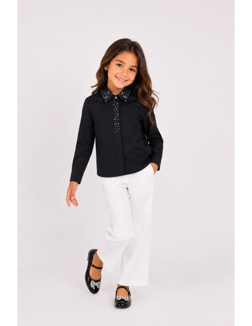 Chemise Noire Col Perlé Fille | Zerda 2