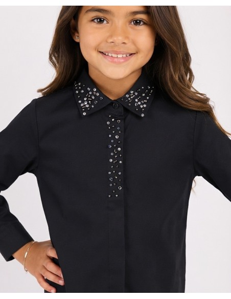 Chemise Noire Col Perlé Fille | Zerda