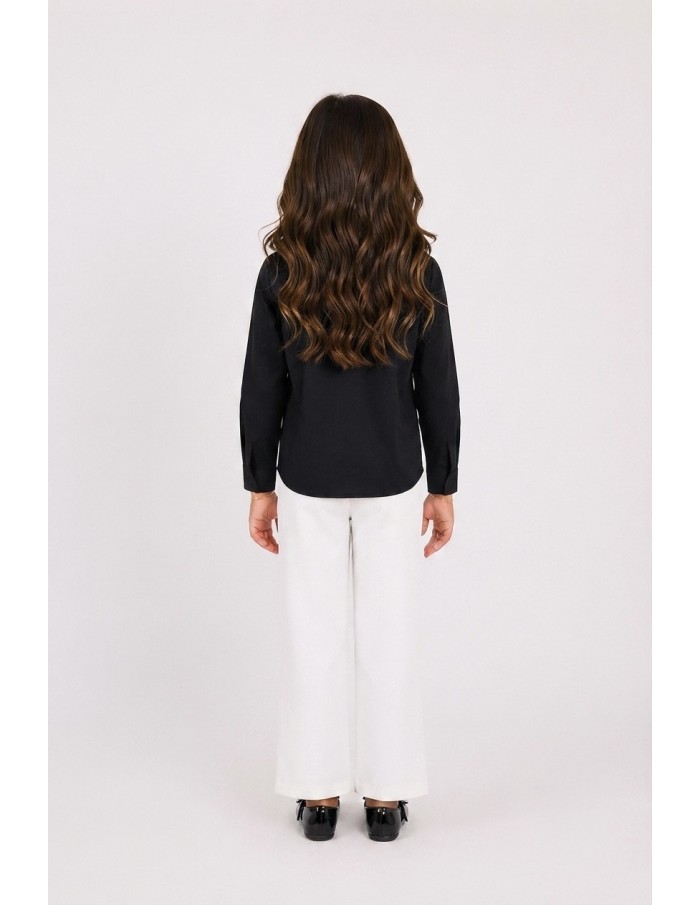 Chemise Noire Col Perlé Fille | Zerda
