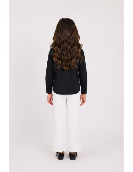 Chemise Noire Col Perlé Fille | Zerda