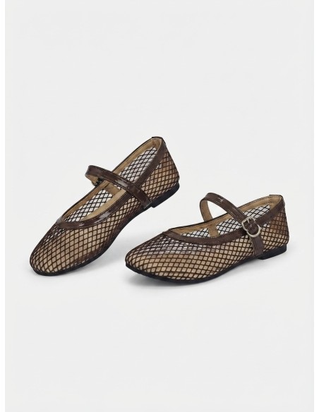 Ballerines femme chocolat en résille | Zerda Boutique