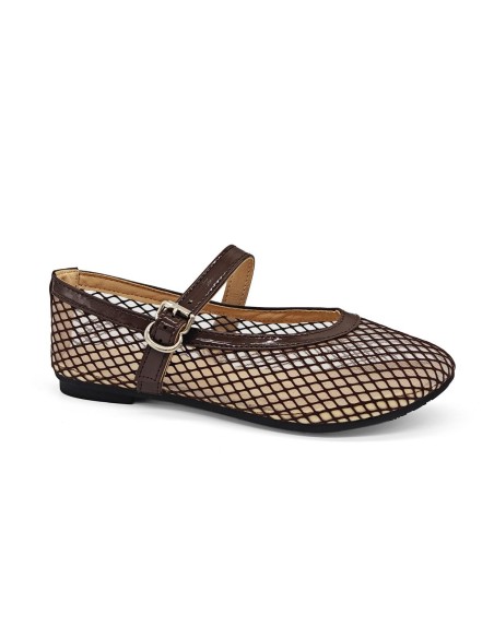 Ballerines femme chocolat en résille | Zerda Boutique