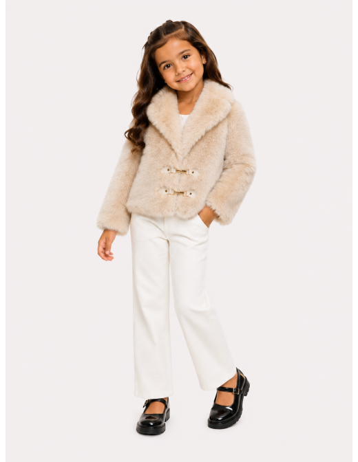 Veste Fourrure Beige Fermoirs Fille | Zerda Boutiques 2