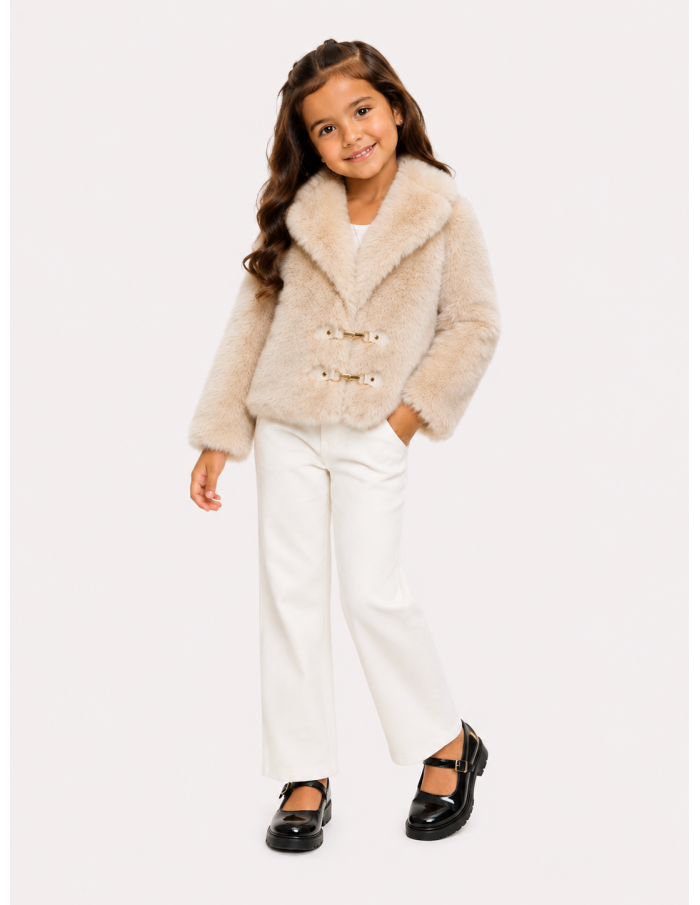Veste Fourrure Beige Fermoirs Fille | Zerda Boutiques