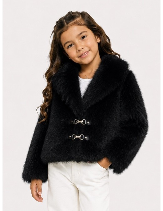 Veste Fourrure Noir Fermoirs Fille | Zerda