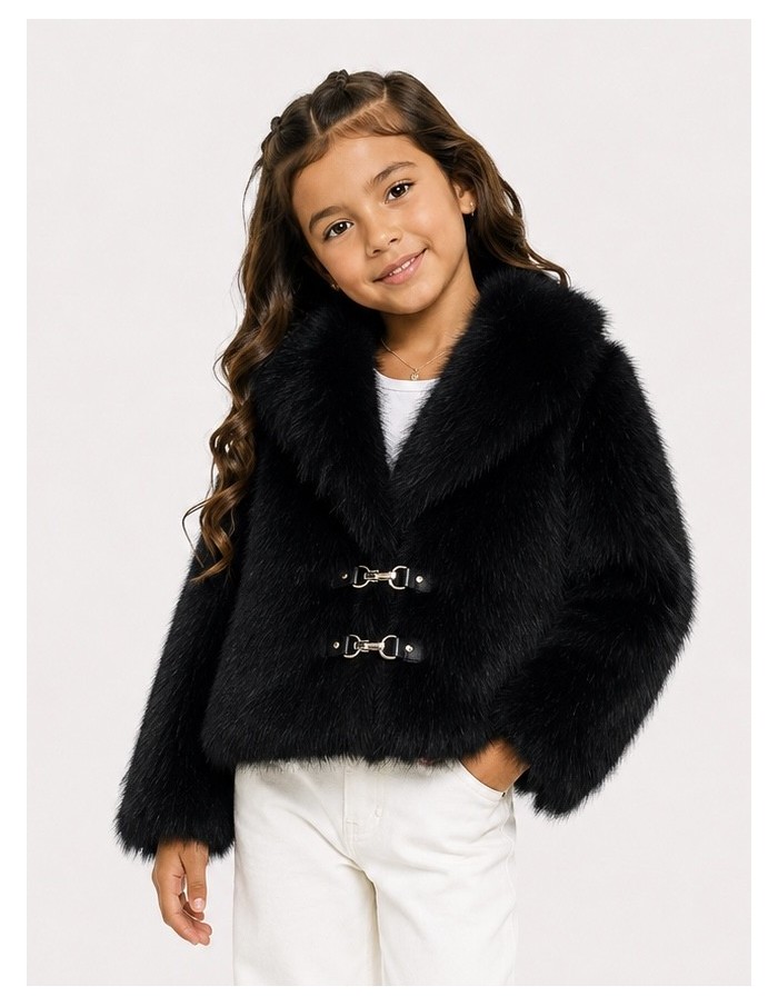 Veste Fourrure Noir Fermoirs Fille | Zerda
