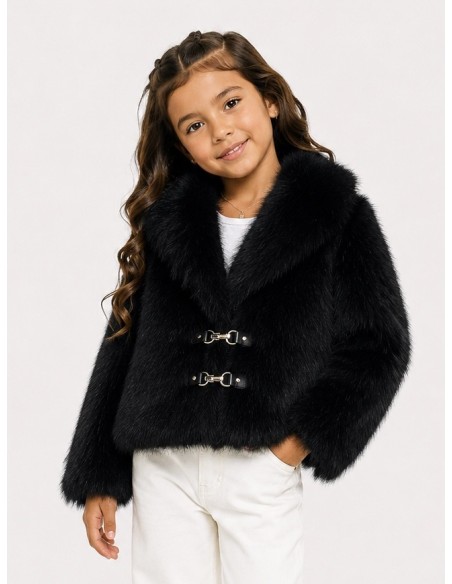Veste Fourrure Noir Fermoirs Fille | Zerda