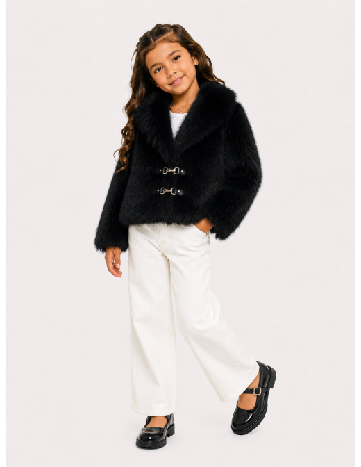 Veste Fourrure Noir Fermoirs Fille | Zerda 2
