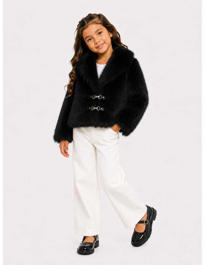 Veste Fourrure Noir Fermoirs Fille | Zerda
