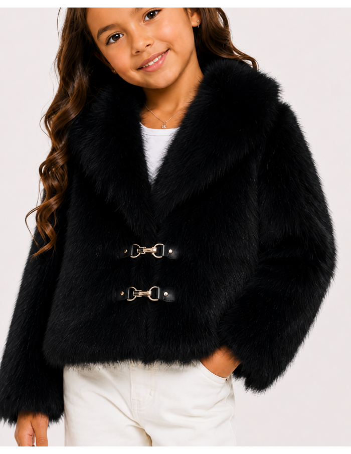 Veste Fourrure Noir Fermoirs Fille | Zerda