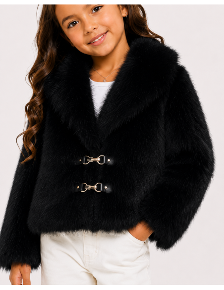 Veste Fourrure Noir Fermoirs Fille | Zerda