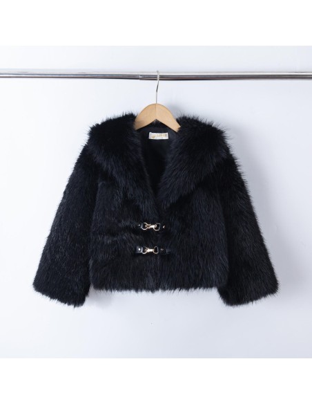Veste Fourrure Noir Fermoirs Fille | Zerda