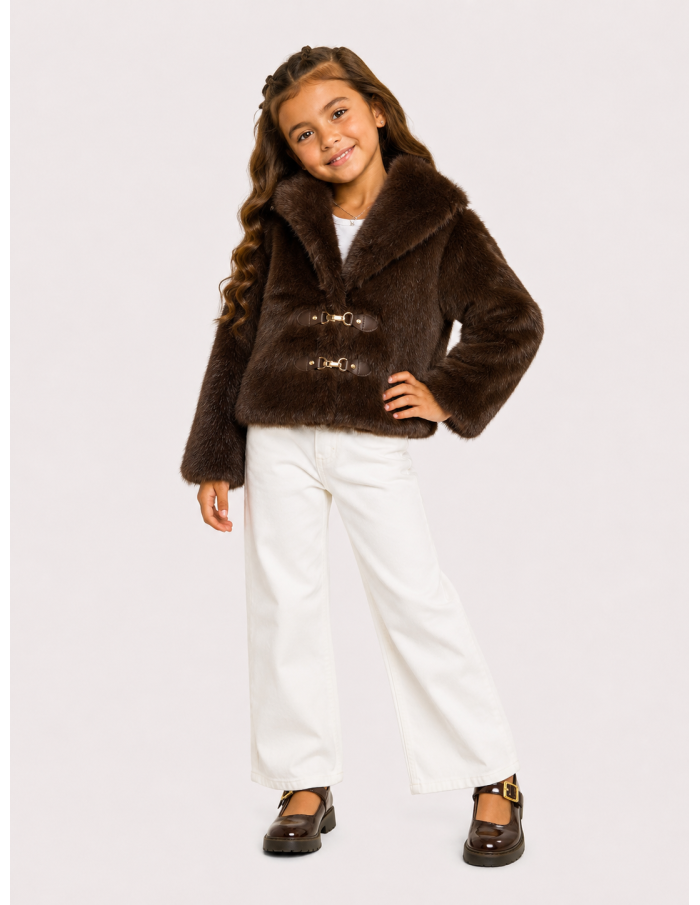 Veste Fourrure Marron Fermoirs Fille | Zerda