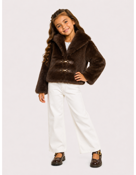 Veste Fourrure Marron Fermoirs Fille | Zerda