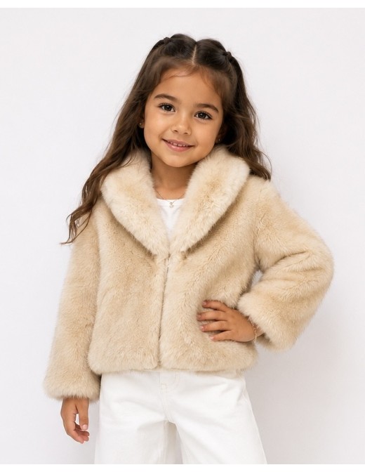 Veste Fourrure Beige Simple Fille | Zerda