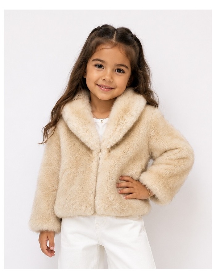 Veste Fourrure Beige Simple Fille | Zerda