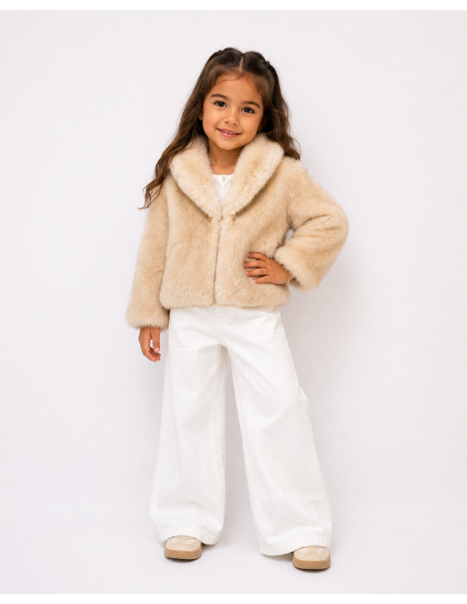 Veste Fourrure Beige Simple Fille | Zerda 2