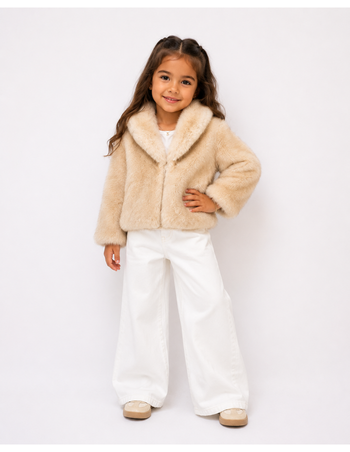 Veste Fourrure Beige Simple Fille | Zerda
