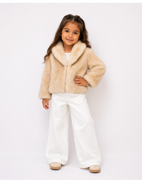 Veste Fourrure Beige Simple Fille | Zerda