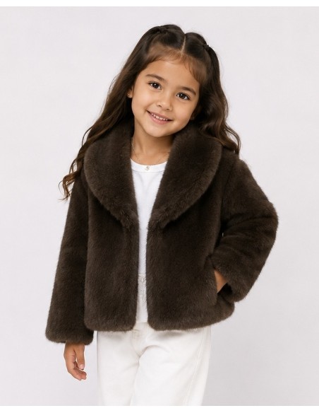 Veste Fourrure Marron Simple Fille | Zerda