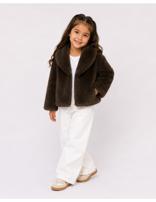Veste Fourrure Marron Simple Fille | Zerda 2