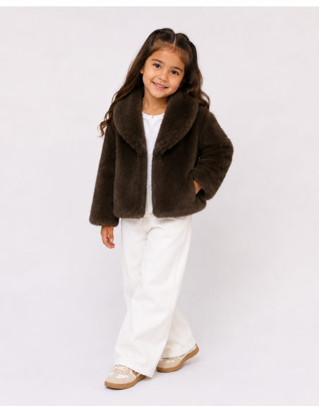 Veste Fourrure Marron Simple Fille | Zerda