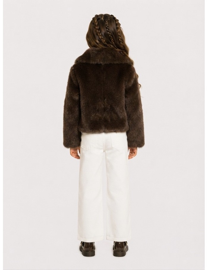 Veste Fourrure Marron Simple Fille | Zerda