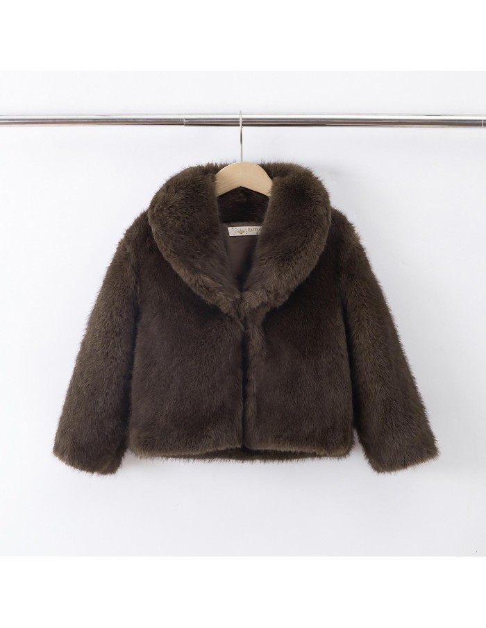 Veste Fourrure Marron Simple Fille | Zerda
