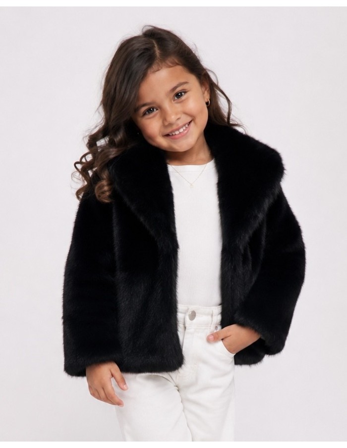 Veste Fourrure Noir Simple Fille | Zerda