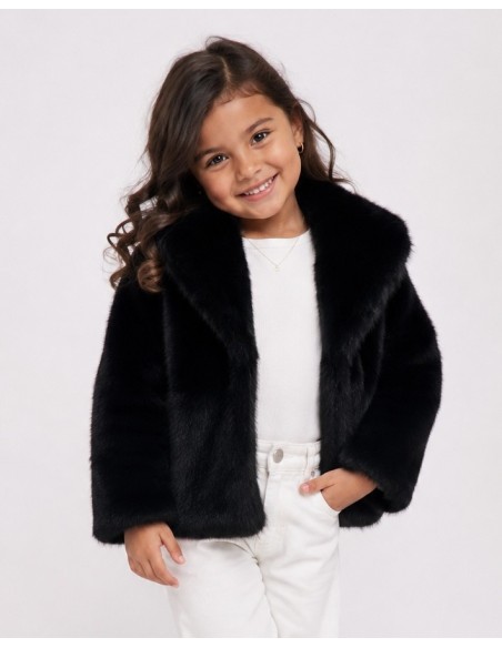 Veste Fourrure Noir Simple Fille | Zerda