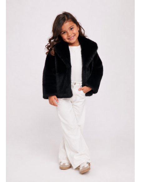 Veste Fourrure Noir Simple Fille | Zerda