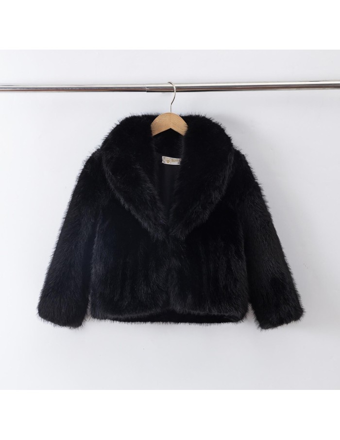Veste Fourrure Noir Simple Fille | Zerda