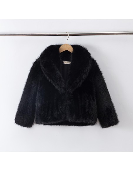 Veste Fourrure Noir Simple Fille | Zerda