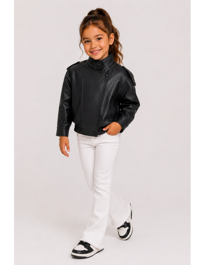 Veste Similicuir Noire Motard Fille | Zerda
