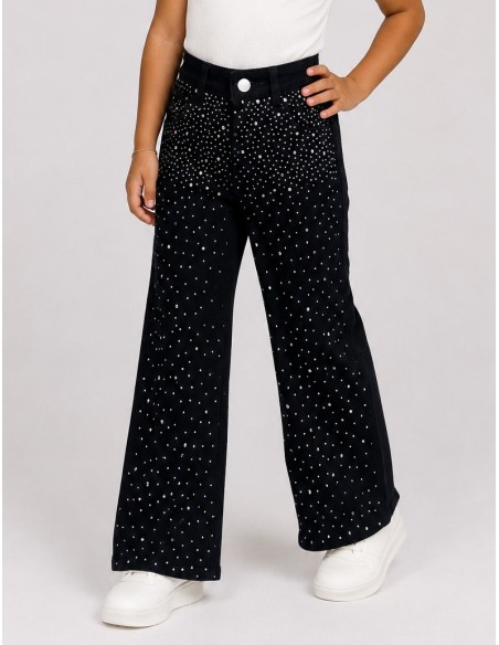 Jean Noir Strass Évasé Fille | Zerda