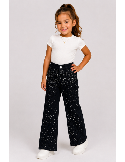 Jean Noir Strass Évasé Fille | Zerda 2