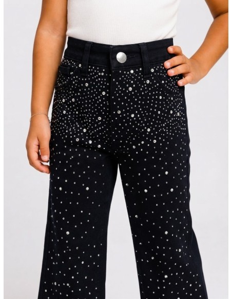 Jean flare taille haute strassé - détail strass