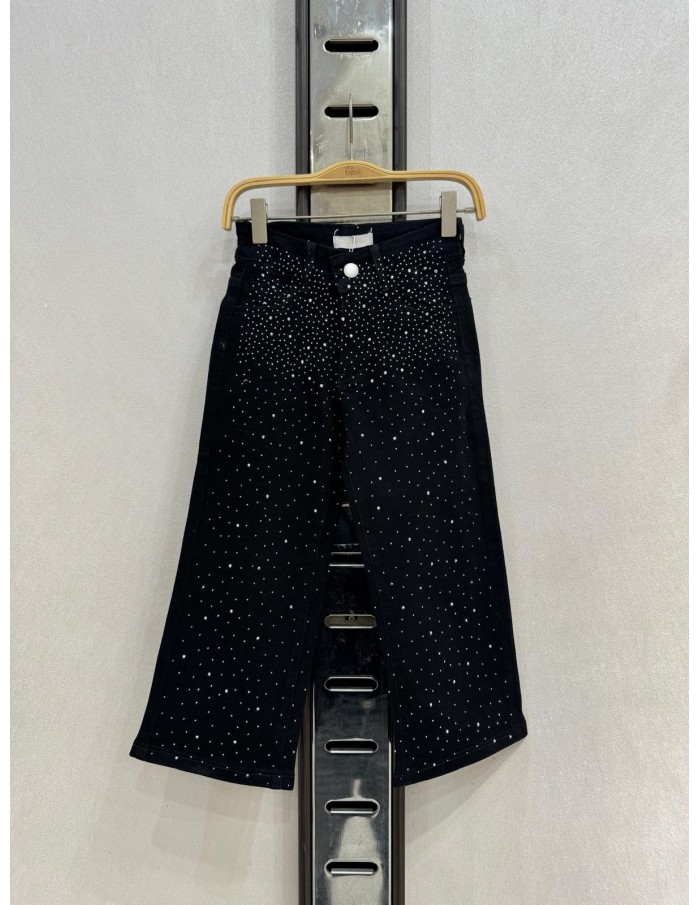 Jean Noir Strass Évasé Fille | Zerda
