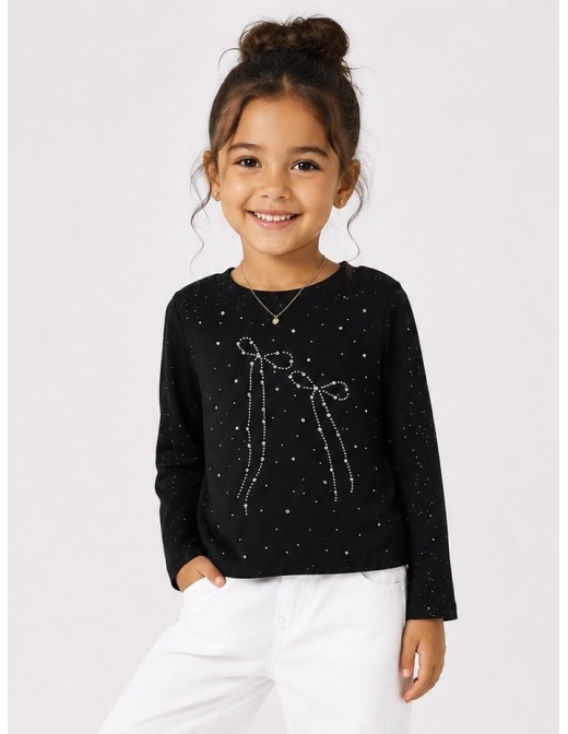 Top Strass Noeud Noir Fille | Zerda