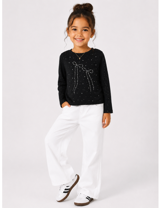 Top Strass Noeud Noir Fille | Zerda 2