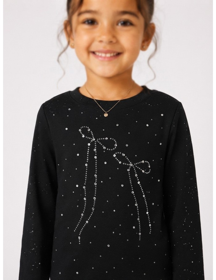 Top Strass Noeud Noir Fille | Zerda