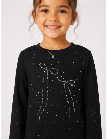 Top Strass Noeud Noir Fille | Zerda