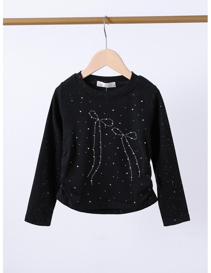Top Strass Noeud Noir Fille | Zerda