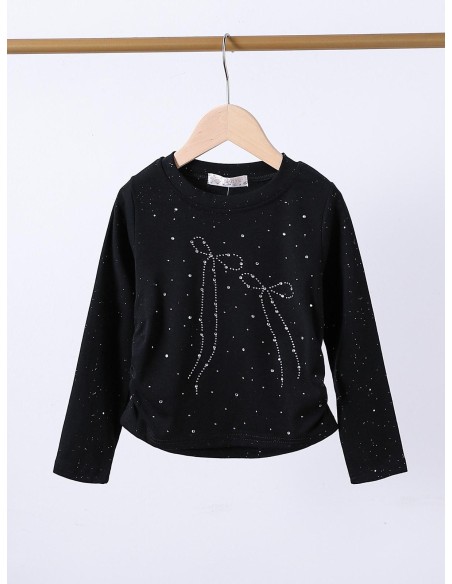 Top Strass Noeud Noir Fille | Zerda