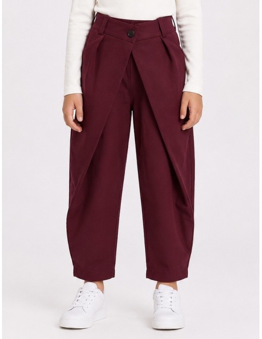 Pantalon Bordeaux Croisé Coupe Barrel Fille | Zerda