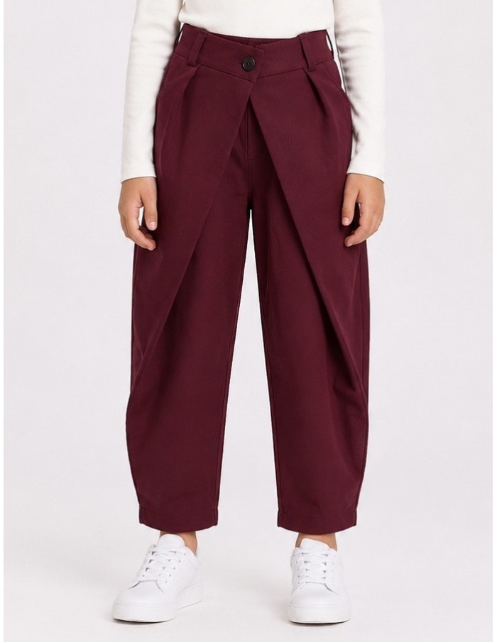 Pantalon Bordeaux Croisé Coupe Barrel Fille | Zerda