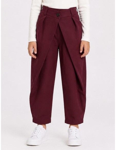 Pantalon Bordeaux Croisé Coupe Barrel Fille | Zerda
