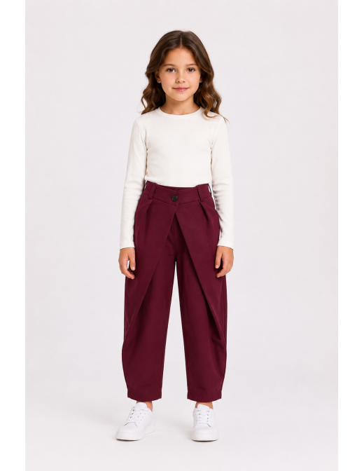 Pantalon Bordeaux Croisé Coupe Barrel Fille | Zerda 2