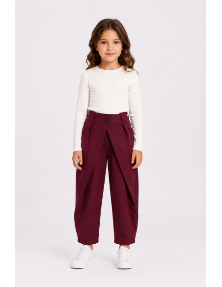 Pantalon Bordeaux Croisé Coupe Barrel Fille | Zerda