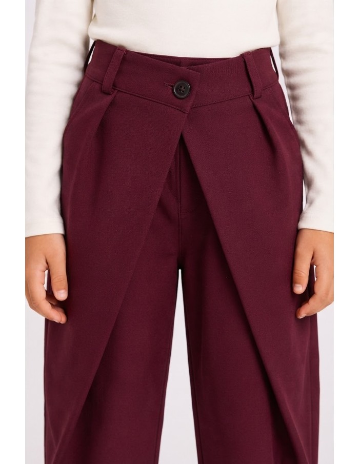 Pantalon Bordeaux Croisé Coupe Barrel Fille | Zerda